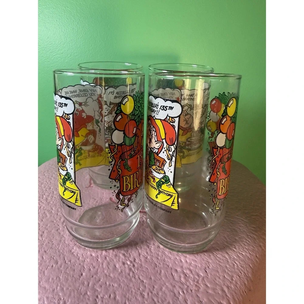 Vintage Set /4 1988 16oz Drinking Glasses Keebler‎ Elves 135th Aniversay  PROMO